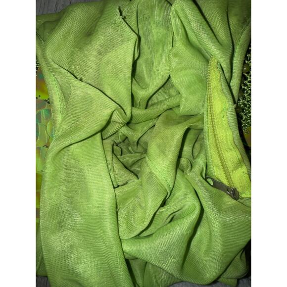 2000s lime green sequin beaded dangle shoulder bag y2k vintage fairy vibes - Picture 3 of 3